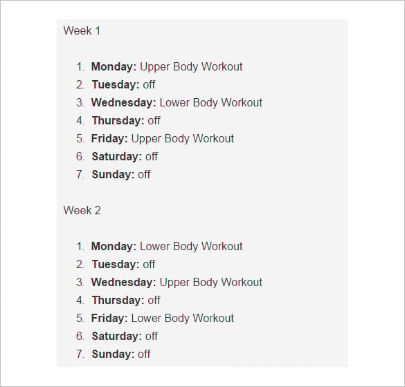 workout schedule weekly weight training schedule
