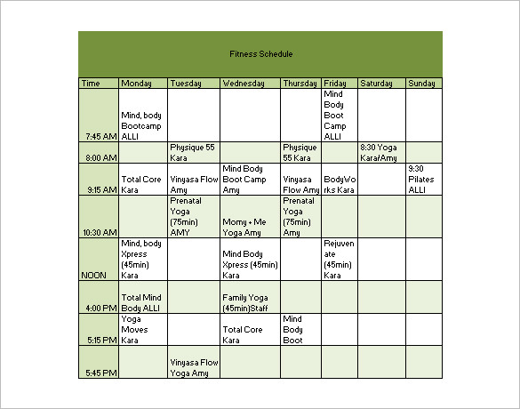 Gym Schedule For Men Chart