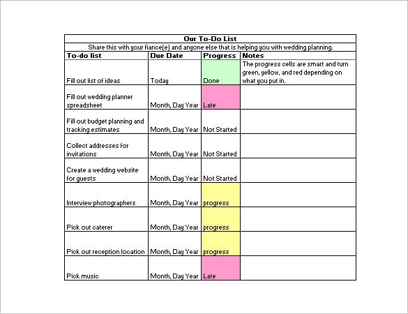 complete wedding schedule planner template