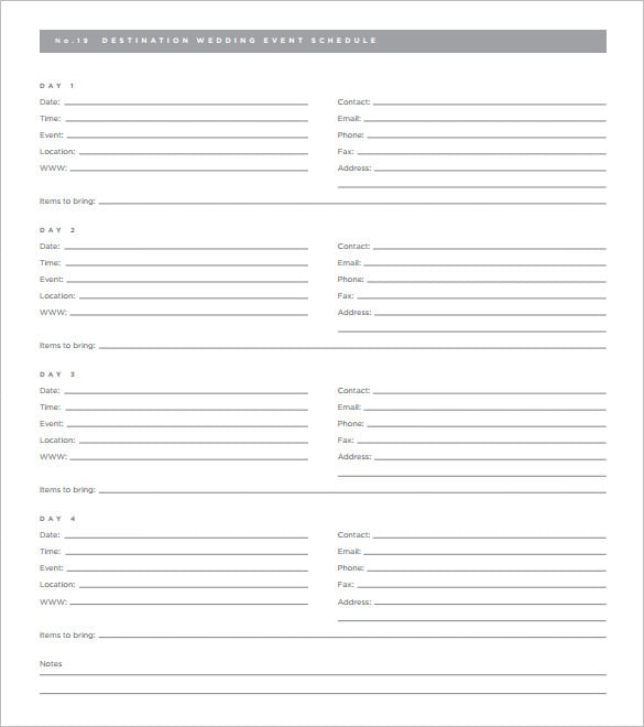 destination wedding invitaion event schedule template pdf format