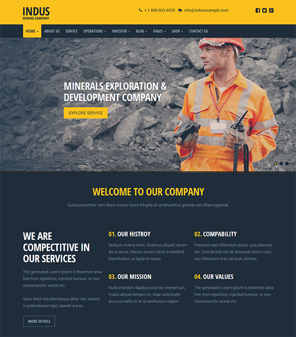 elagant mining company wordpress theme
