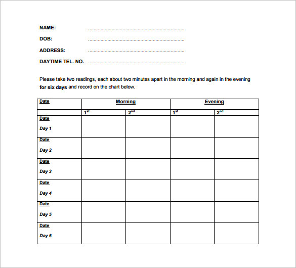 free printable blank blood pressure chart