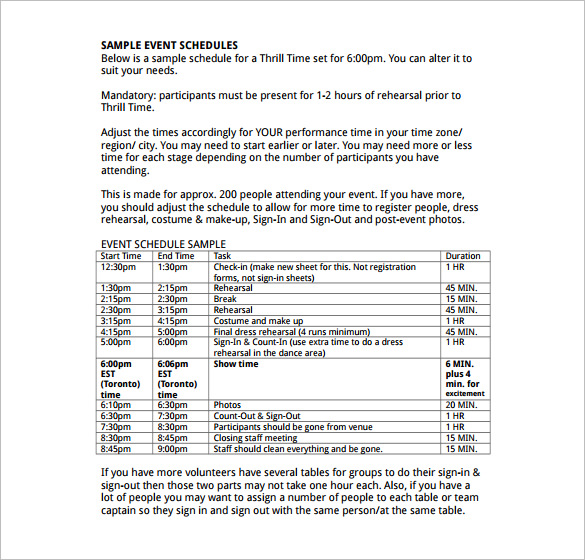 event schedule planner 2015 template