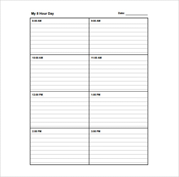 printable 8 hours daily schedule template pdf format