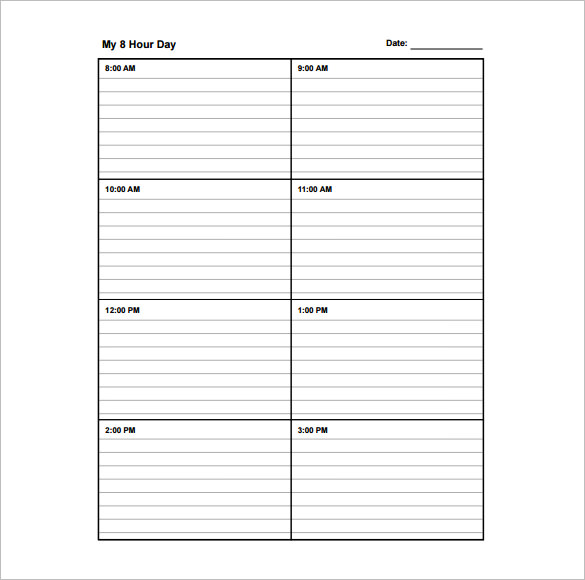 printable 8 hours daily schedule template pdf format