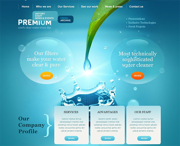 skeuomorphism water wordpress theme