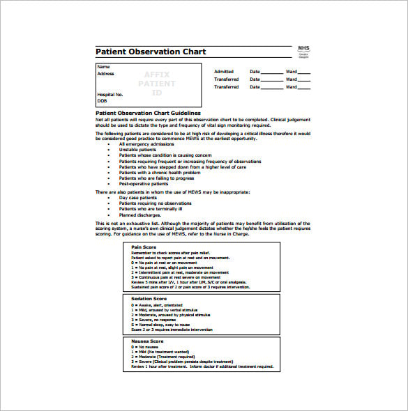 patient medical observation chart free pdf download