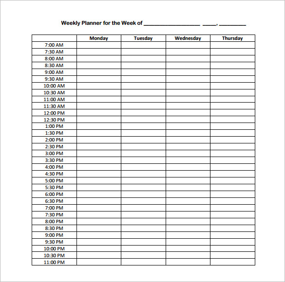 work week by hour schedule template