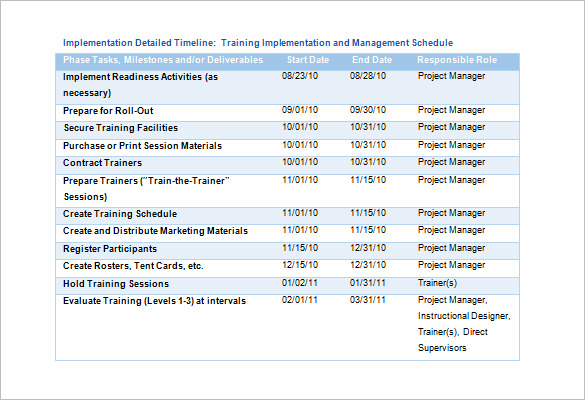 training and education implementation schedule template