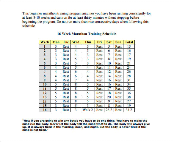 week marathon training schedule template pdf format