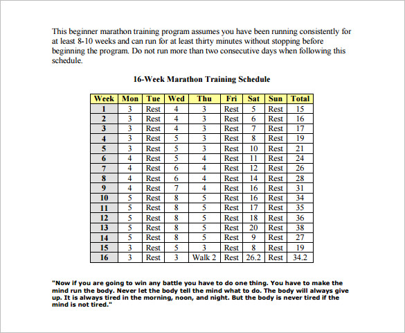 week marathon training schedule template pdf format