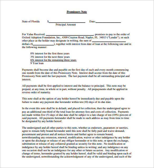 download promissory note state of florida