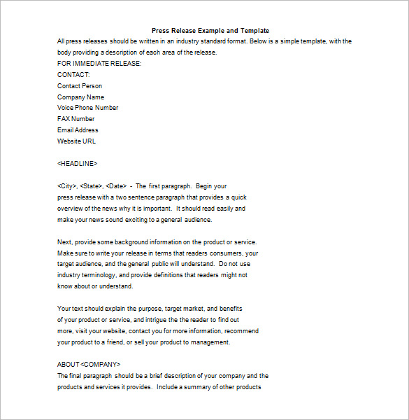 simple press release example and template free