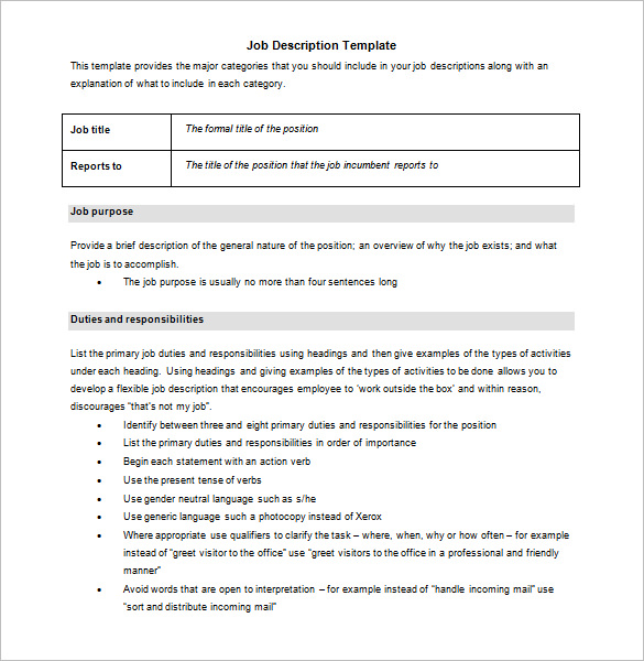 Free Download Blank Job Description Template Word Format