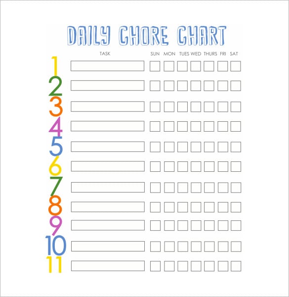 daily family chore chart example free template