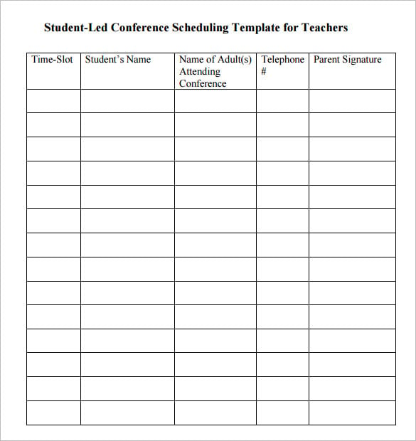 student led conference scheduling template for teacher