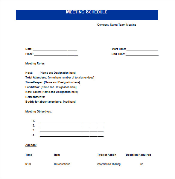 company meeting schedule template word doc