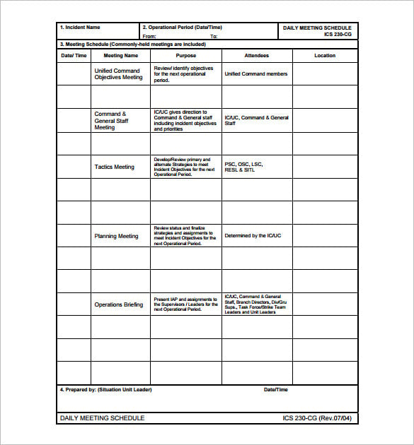 daily meeting schedule template pdf format