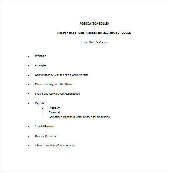 small club meeting schedule template download