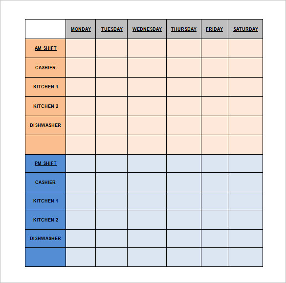 editable restaurant shift schedule template word doc