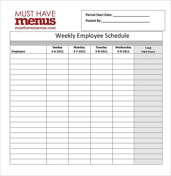 Restaurant Weekly Employee Schedule Form Online 