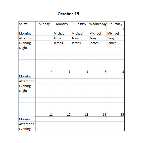 restaurant schedule excel template