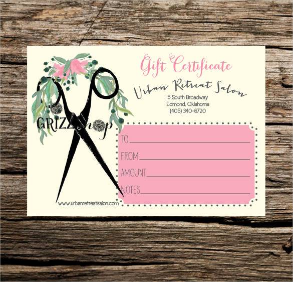 Hair Salon Gift Certificate Template Free Printable