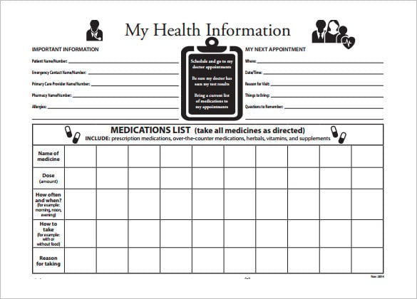 download my health medical schedule template pdf format
