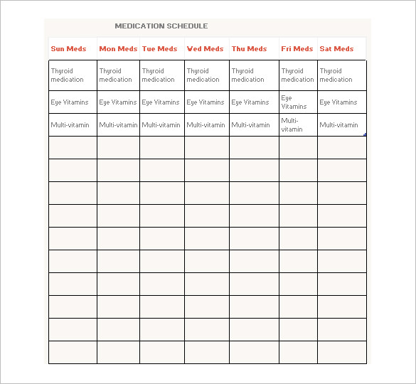 Excel Medication Schedule Template