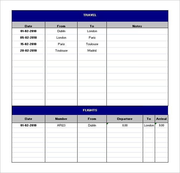 travel schedule itinerary template free excel format