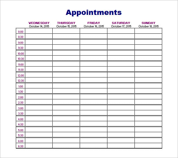 Appointment Schedule Templates 11+ Free Word, Excel & PDF Formats