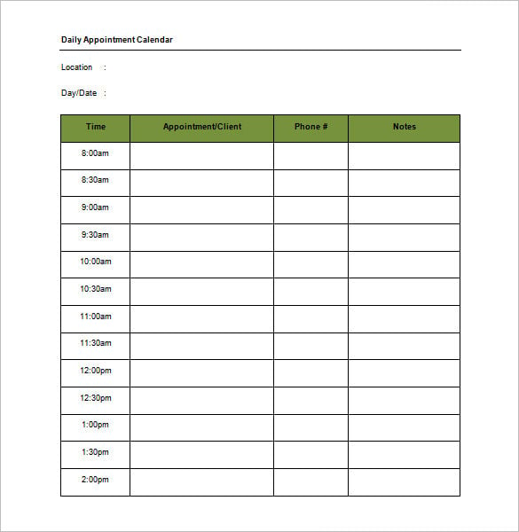 daily appointment calendar schedule template word doc