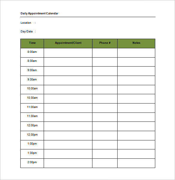 daily appointment calendar schedule template word doc