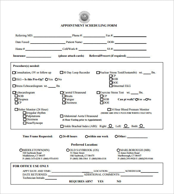 appointment scheduling form pdf download