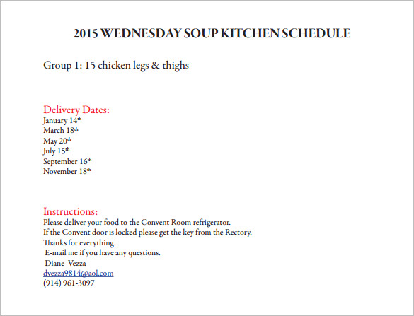 wednesday soup kitchen schedule template for 20