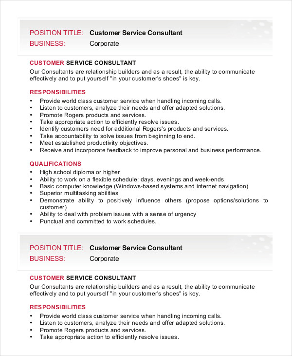11+ Consultant Job Description Templates