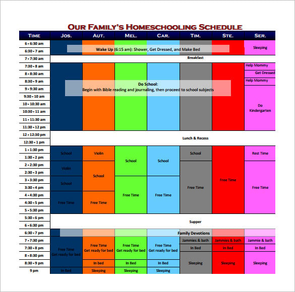 free download family home schooling schedule template