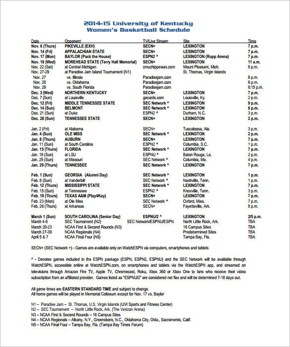 university womens baseball schedule template pdf format