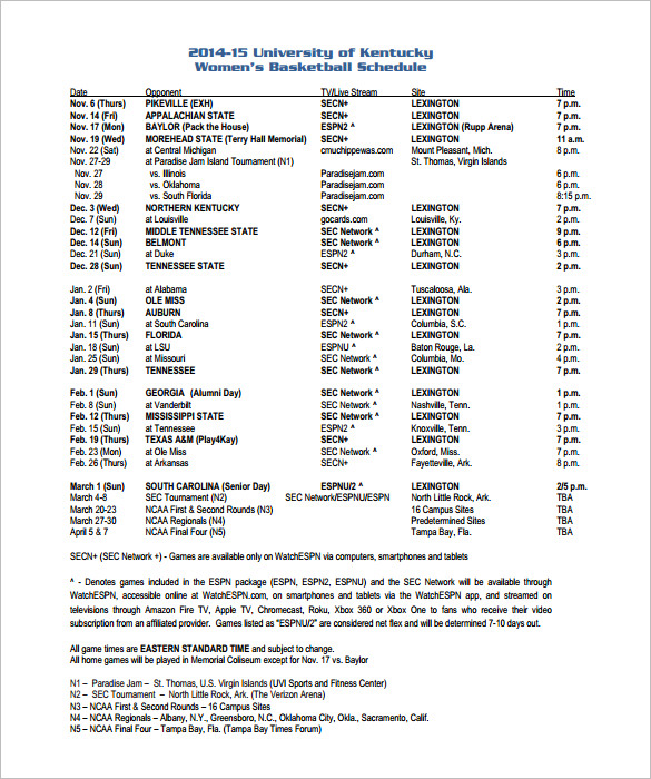 university womens baseball schedule template pdf format