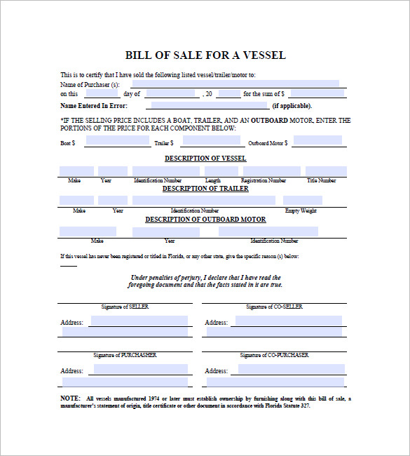 Boat Bill of Sale 10+ Free Word, Excel, PDF Format Download