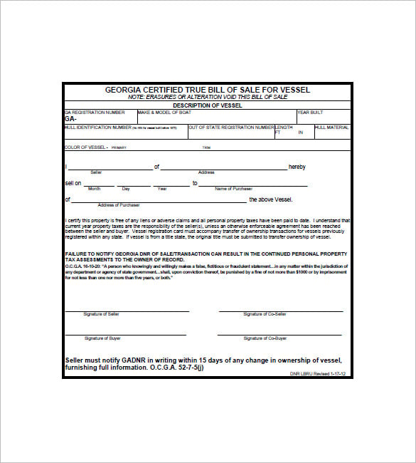 boat bill of sale template free pdf