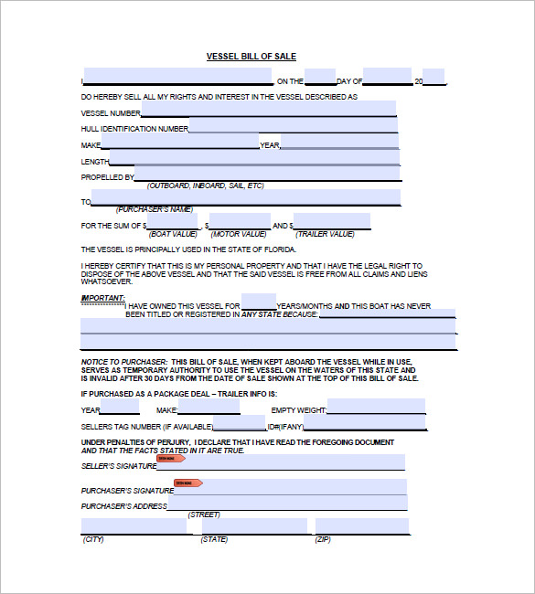 boat bill of sale template free pdf printable