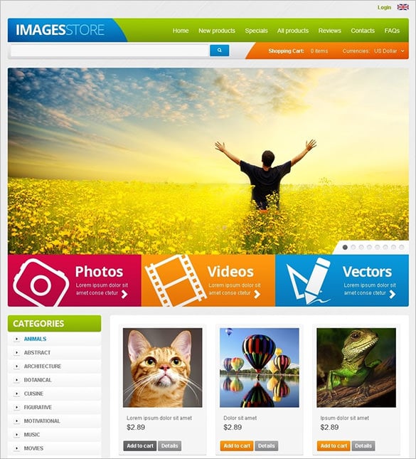 image store photography zencart template
