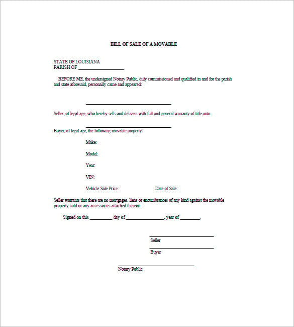automobile bill of sale template with notary