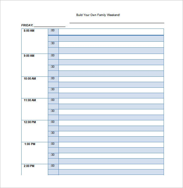 build your own family weekend schedule template free word doc