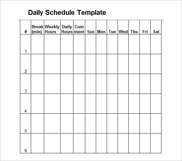 download 7 day schedule template in excel format