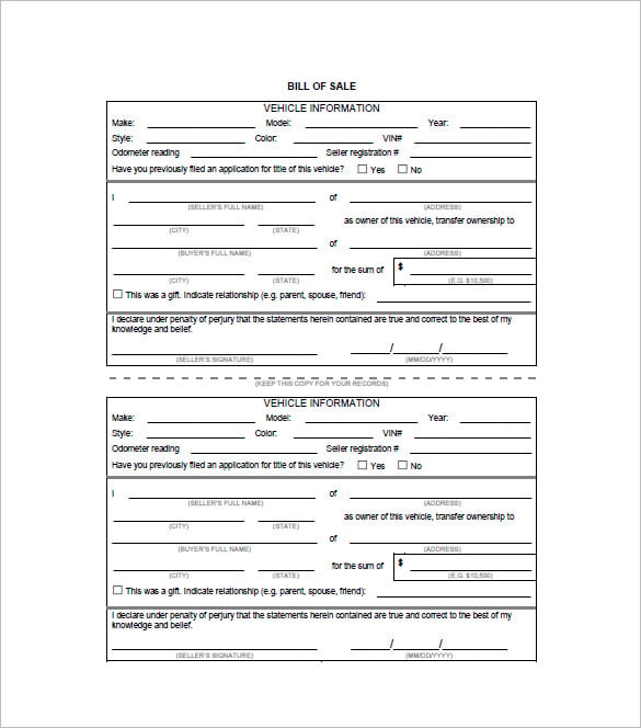 bill of sale template printable free