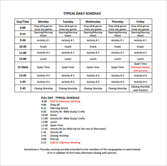 15  Camp Schedule Templates PDF DOC