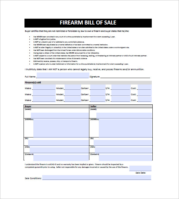 Fire Arm Bill Of Sale Template – 8+ Free Word, Excel, Pdf Format Download