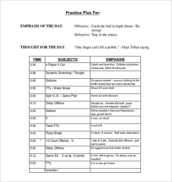 basketball practice schedule template free pdf download
